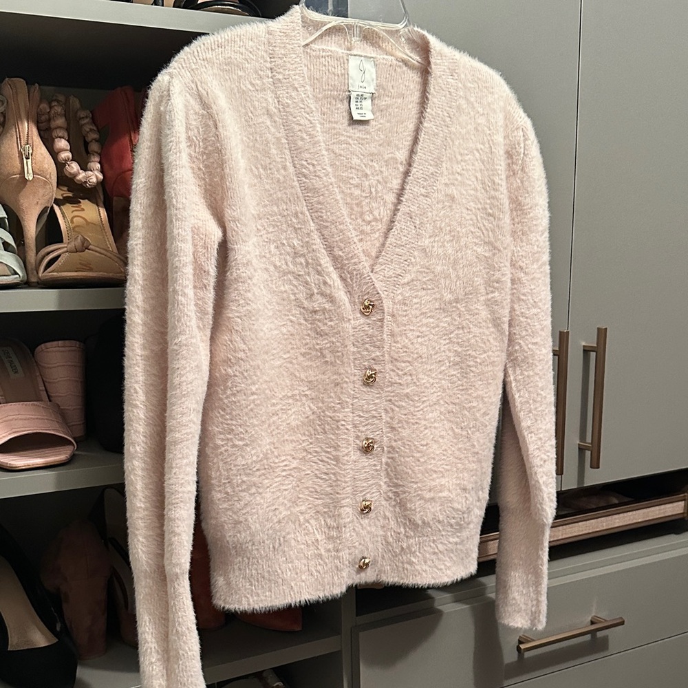 Fuzzy Pink Cardigan Sweater
